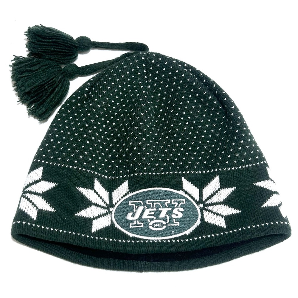 NFL NY Jets Winter Hat Women’s Beanie Fleece Knit Pom Pom Green White New York